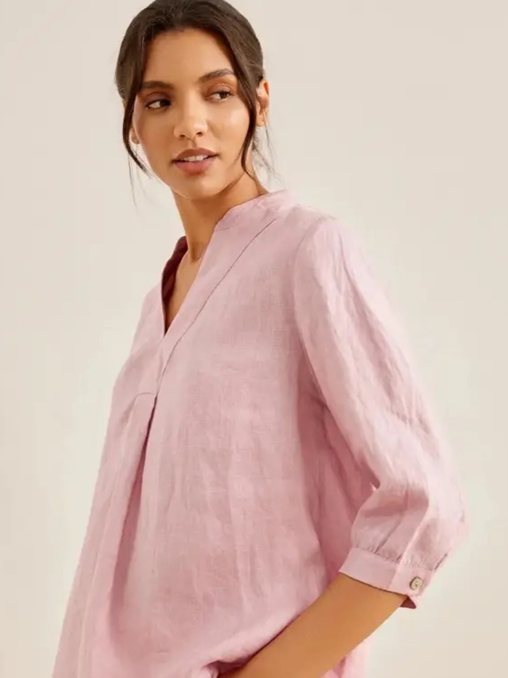 FATE V Neck 3/4 Sleeve Linen Cotton Blend Top Size Small